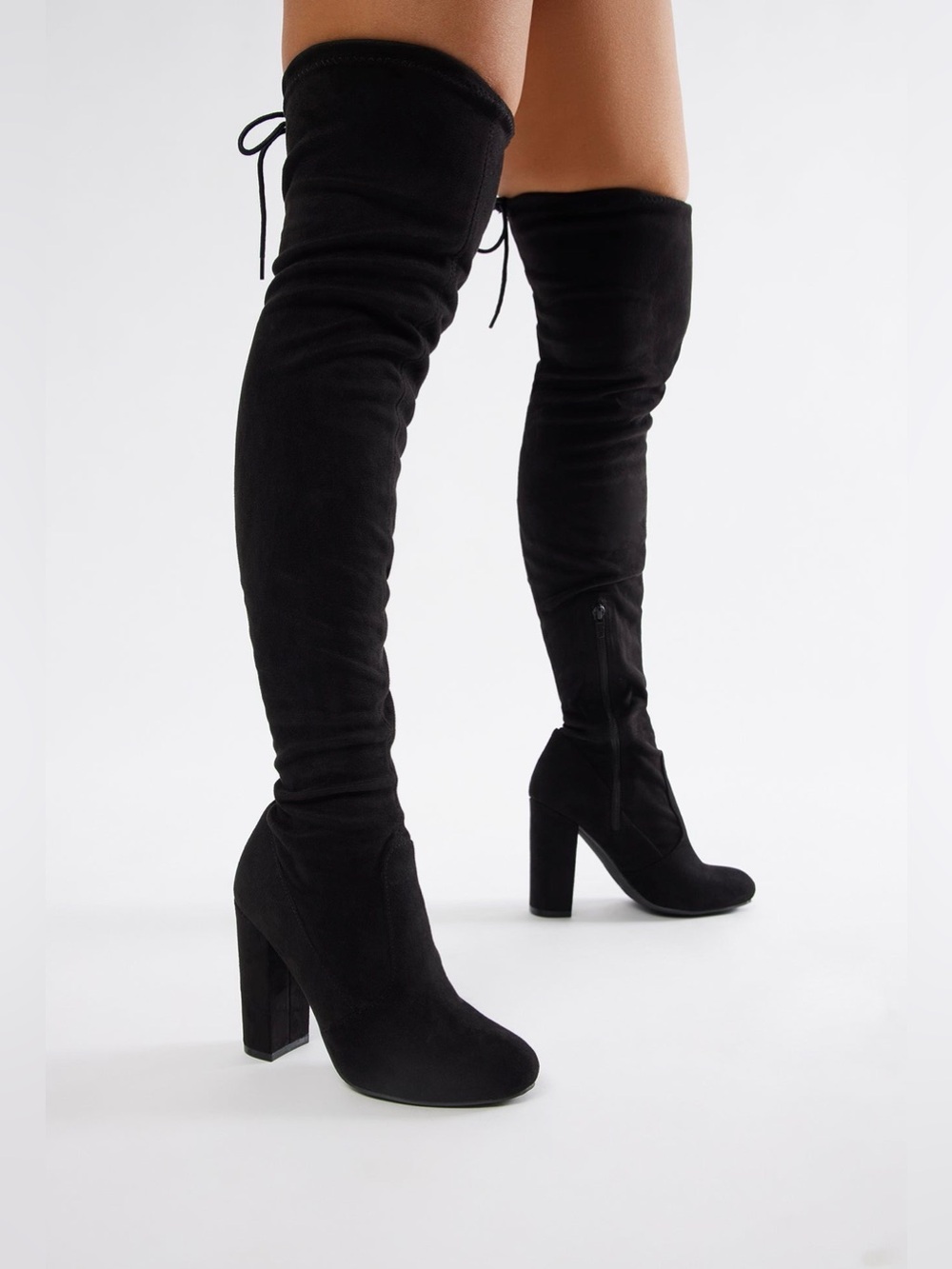 Over-the-Knee Black Suede Block Heel Boots
